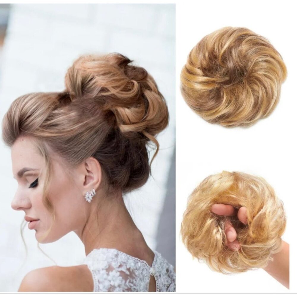 Dirty Blonde Hair Bun Extension*Halloween*100% Human Hair*Messy Volume Style*NIP